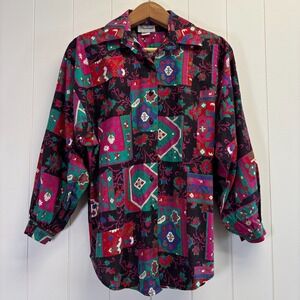 Vintage Lady Diplomat Womens 80s 90s Geometric Maximalist Top Size M Boho USA